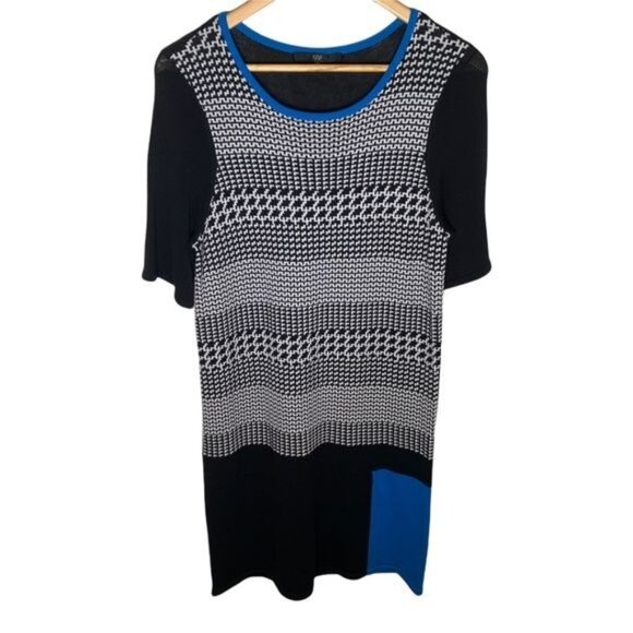 Tibi Black White Sweater Dress M Colorblock Knit Short Sleeve Mod Fall Style - Picture 1 of 7